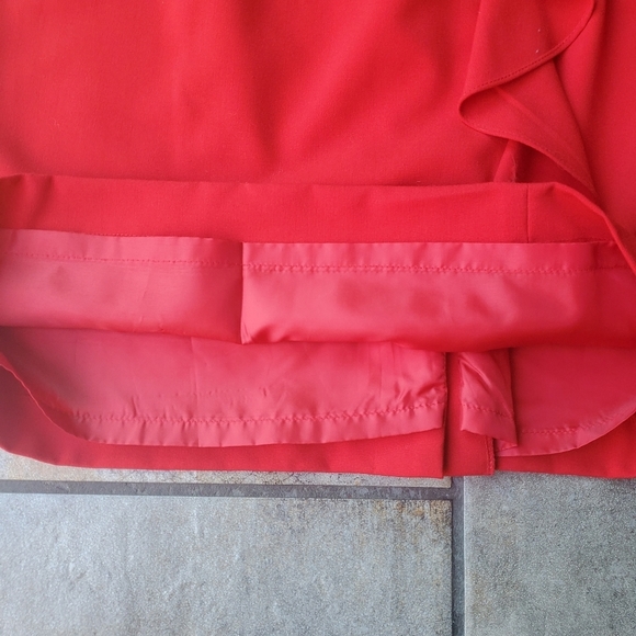 Calvin Klein Red Sheath Dress Slit Ruffle Black Belt Preppy Work Valentines Day - Picture 9 of 11